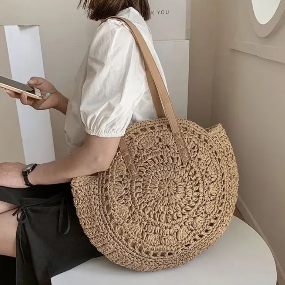 Straw Woven Tote Bag Double Handle